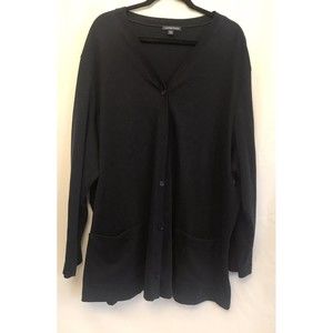 Lands' End Black V Neck Button Up Cardigan 100% Cotton Women’s 3x Front Pockets